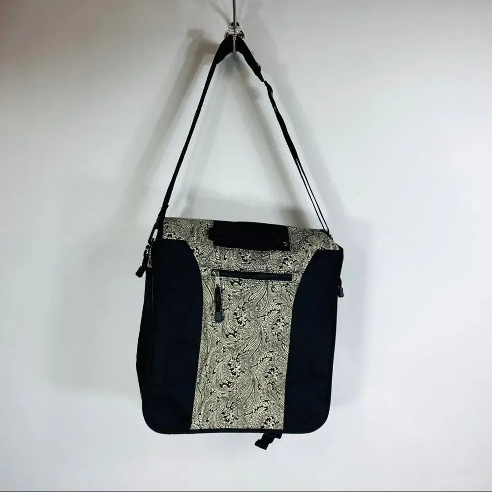 Black Cream Paisley Backpack Messenger Bag Large